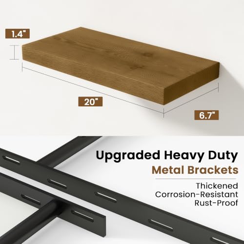 Solid Wood Floating Shelves for Wall 20 inch,Grey Wooden Shelf Set of 2 - color: Grey, size: 20inches-2P