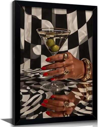 Framed Black Girl Canvas Wall Art Trendy African American Painting Picture Wall Decor Cool Martin Cocktail Poster Print Artwork for Living Room Bedroom Office Bar Home Decoration - color: Black girl, size: 16"L x 12"W