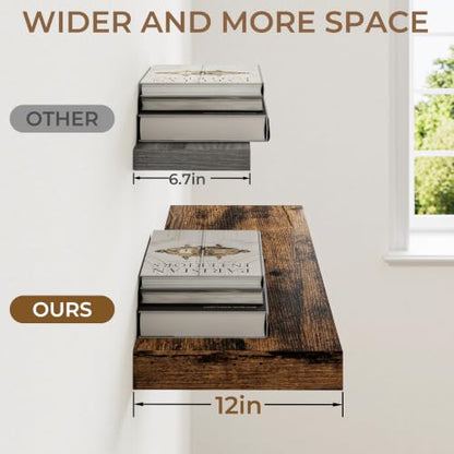 RICHFOCUS Bathroom Floating Shelves for Wall 2Pack|Rustic Brown|16" L - color: Rustic Brown, size: 16"L x 11.6"D, Set of 2