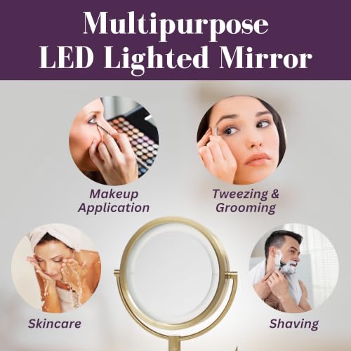 JERDON Hardwired Wall-Mount Makeup Mirror - 8X/1X - Gold - HL88BGLD - color: Gold Direct Wire