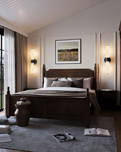 Rayogale Black Rechargeable Battery Operated Wall Sconces with Remote | White Glass Wireless Wall Lights Set of 2 with Timer Function Dimmable for Living Room Bedroom Emergency 3000K, 20.5 Inch - color: Black(White Lampshades)