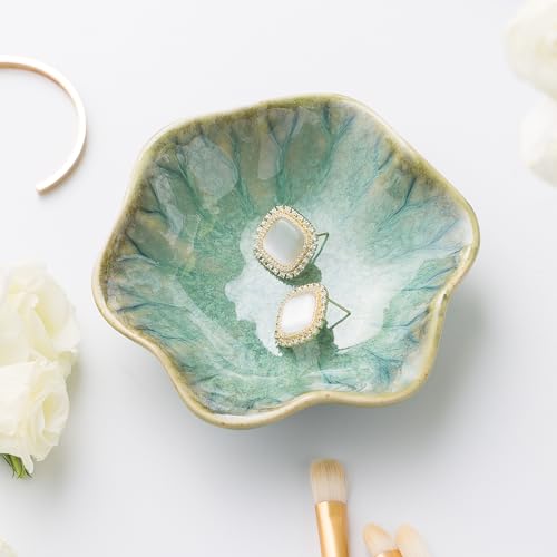 Ceramic Ring Dish, Jewelry Trinket Tray for Rings and Earrings - color: Retro Green
