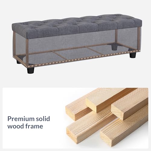 BELLEZE Storage Ottoman, Tufted Ottoman with Close Hinge, Foot Rest for Living Room (Gray, 47 inch) - color: Gray a