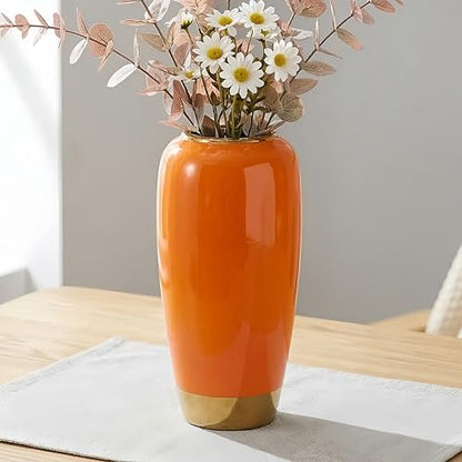 Orange Ceramic Vase for Table, 11.8 Inch Tall