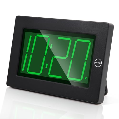 Alarm Clock, Wall Clock, Digital Clock, 3" LED Digit Display, Adjustable Brightness, Auto Night Mode, Auto Alarm Volume Increasing, Wall-Mount & Table-top - color: Black-green