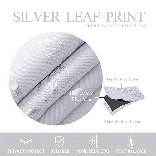 BUHUA Greyish White Blackout Curtains with Shinny Silver Vine Print Thermal Insulated Room Darkening Curtains for Bedroom 38W×63L 2 Panels - color: Greyish White, size: 38"W x 63"L (Pack of 2)