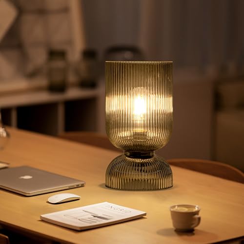 Modern Table Lamp,Glass Mid Century Lamp with Smoky Gray Glass Shade, Bedside Lamp with On/Off Switch, Minimalist Nightstand Lamp for Bedroom, Living Room, Office (Bulb not Included) - color: Gray