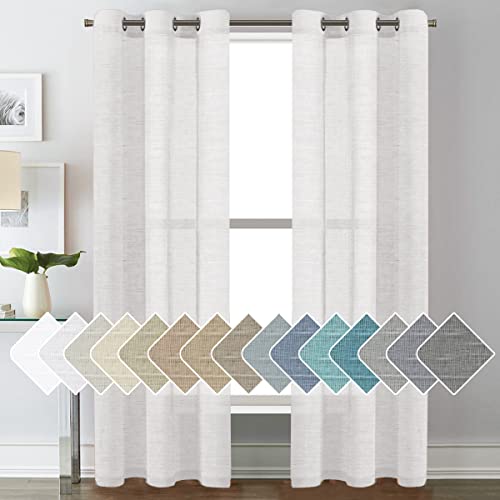 H.VERSAILTEX Linen Curtains Nickel Grommet Natural Linen Semi-Sheer Curtains 2 Panels Privacy Added Premium Soft Rich Material Drapes for Bedroom/Living Room - 37x84 Inch- White - color: White, size: 37"W x 84"L (Pack of 2)