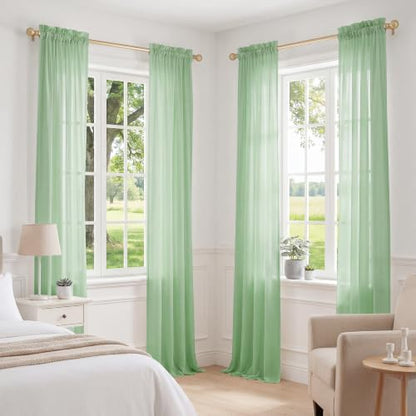 PONY DANCE 4 Panels Sheer Curtains 90 Inches Long, Sage Green, W42 x L90 - color: Sage Green, size: 42"W x 90"L (Pack of 4)