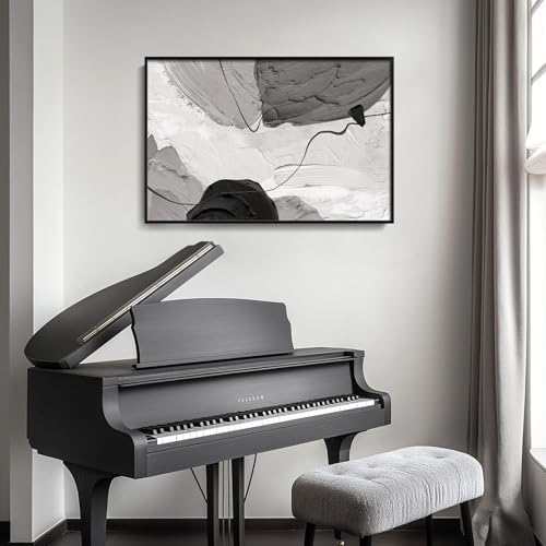 Large Framed Black and White Gray Modern Abstract Wall Art, 1 Piece 24x36 - color: Black Grey White