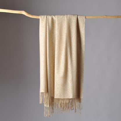 CUDDLE DREAMS Premium Cashmere Throw Blanket with Fringe (Paisley Beige) - color: Paisley Beige