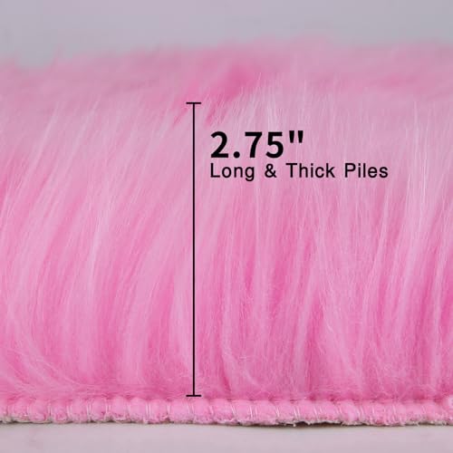 duduta Hot Pink Faux Sheepskin Rug 2x3 ft, Fluffy Fur Seat Chair Covers - color: Hot Pink, size: 2' x 3' (Oval)