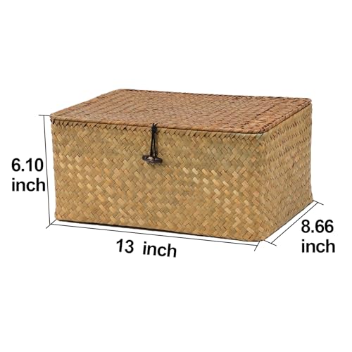 Seagrass Wicker Storage Basket with Lid, Large, Natural - color: Natural, size: 13" x 8.66" x 6.1"