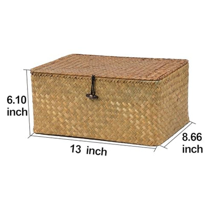 Seagrass Wicker Storage Basket with Lid, Large, Natural - color: Natural, size: 13" x 8.66" x 6.1"