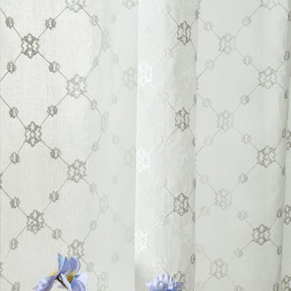 VOGOL Geometric Embroidered Sheer Curtains, Voile Drapes, 52 x 84, 2 Panels - color: Plaid, size: 52"W x 84"L (Pack of 2)