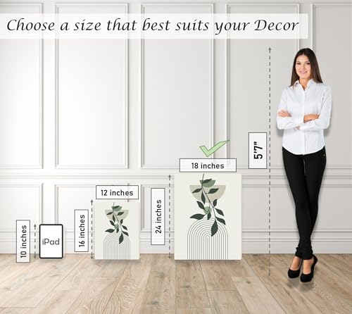 Induslyfe Large Framed Boho Canvas Wall Art Set of 3, Mid Century Modern room Decor, Minimalist Sage Green Botanical Boho Bathroom wall art 18x24 Abstract Geometric Canvas Prints Ready To Hang Bedroom - color: Sage Green, size: 18"x24"