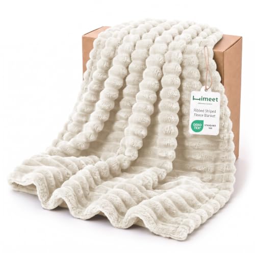 HIMEET Beige King Size Blanket for Bed, 300GSM Ribbed Fleece, 108 x 90 in - color: Beige, size: King (108" x 90")