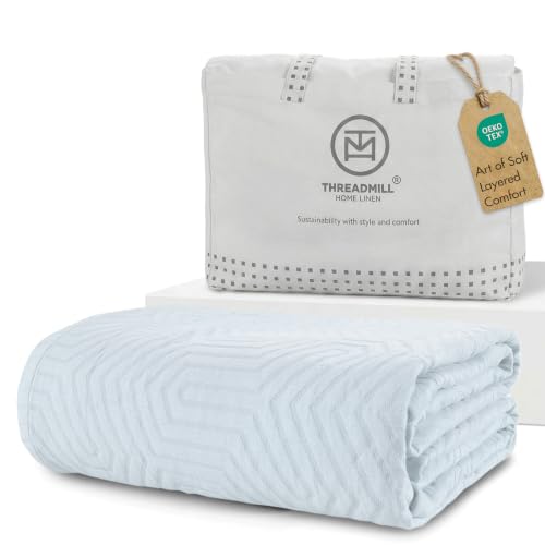 Threadmill Luxury Cotton Blankets for Twin Size Bed | All-Season 100% Cotton Twin Blanket for Bed | Aster Jacquard Lightweight, Soft & Cozy Coverlet, 350GSM, 68 x 90 inches | Light Blue - color: Aster Light Blue, size: Twin / Twin-XL