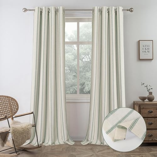 DriftAway Farmhouse Stripe Blackout Curtains, W52xL96, Loden Green - color: G Loden Green Stripe, size: 52"W x 96"L (Pack of 2)