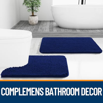 OLANLY Toilet Rugs U-Shaped 20x20, Soft Absorbent Chenille Contour Rugs - color: Navy, size: 20" X 20" Contour Rug