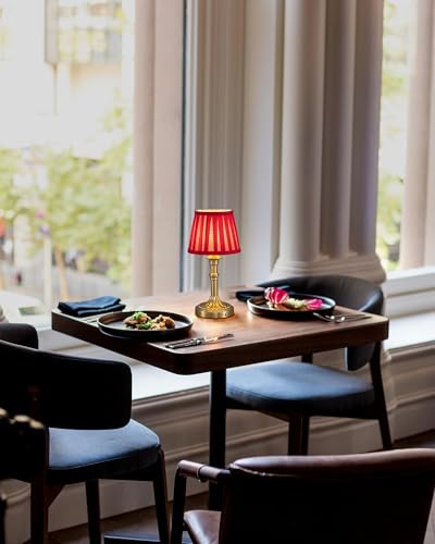 KDG Gold Cordless Table Lamps Set of 2, Red Fabric Shade Small Desk Lamp - color: Gold + Red Lampshde (2 Pack)