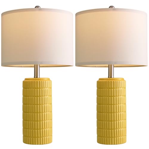 PoKat 23" Yellow Table Lamps Set of 2, Modern Living Room End Table Lamps Decor, Ceramic Lamps for Living Room, Contemporary Nightstand Lamps for Side Console Table Hallway Gift