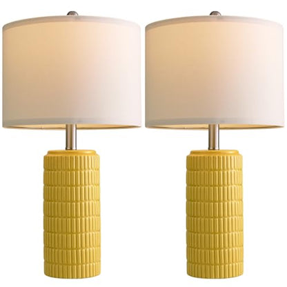 PoKat 23" Yellow Table Lamps Set of 2, Modern Living Room End Table Lamps Decor, Ceramic Lamps for Living Room, Contemporary Nightstand Lamps for Side Console Table Hallway Gift