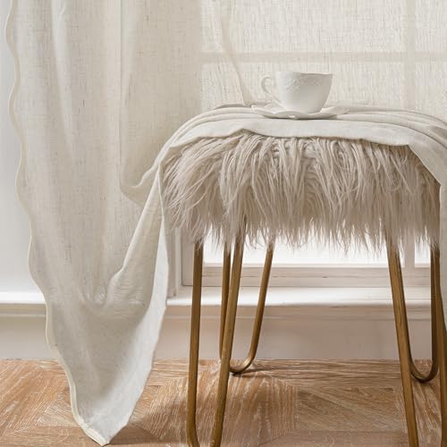 DriftAway Semi Sheer Scalloped Edge Linen Coastal Beach Window Curtains for Living Room Bedroom 2 Panels Rod Pocket Each Size 52 Inch by 63 Inch Taupe - color: Linen Taupe, size: 52"W x 63"L (Pack of 2)