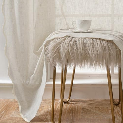 DriftAway Semi Sheer Scalloped Edge Linen Coastal Beach Window Curtains for Living Room Bedroom 2 Panels Rod Pocket Each Size 52 Inch by 63 Inch Taupe - color: Linen Taupe, size: 52"W x 63"L (Pack of 2)