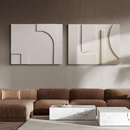 homary 2-Piece White Japandi 3D Abstract Wall Art Set – Modern Minimalist Carved Wall Sculpture for Living Room & Office (White, 27.6" W x 1.2" D x 19.7" H, Wall Art) - color: White-2