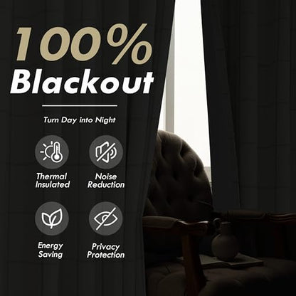 DriftAway 100% Blackout Plaid Linen Curtains 108 Inches Long 2 Panels Taupe - color: Taupe, size: 52"W x 108"L (Pack of 2)