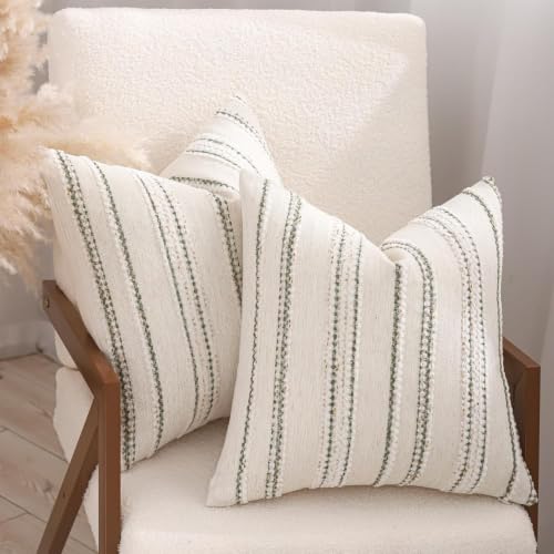 Boho Jacquard Throw Pillow Covers 20x20 Inch Set of 2 Beige Green - color: Beige+green, size: 20" x 20" (Pack of 2)