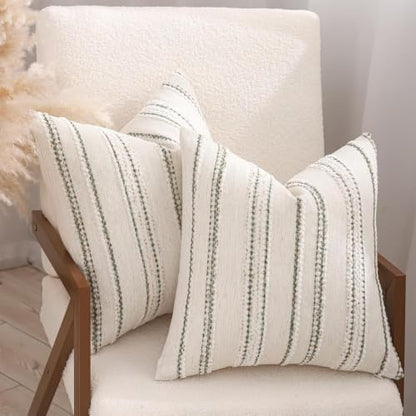Boho Jacquard Throw Pillow Covers 20x20 Inch Set of 2 Beige Green - color: Beige+green, size: 20" x 20" (Pack of 2)