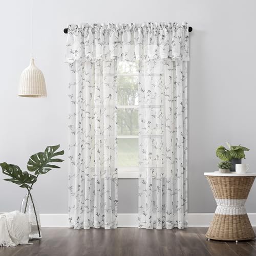 No. 918 - 56509 Delia Embroidered Floral Sheer Rod Pocket Curtain Panel, 50" x 63", White - color: White, size: 50"W x 63"L (Pack of 1)