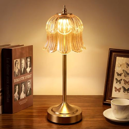 Flower Battery Operated Rechargeable Lamp Cordless, Tulip, Amber - color: Amber-Tulip