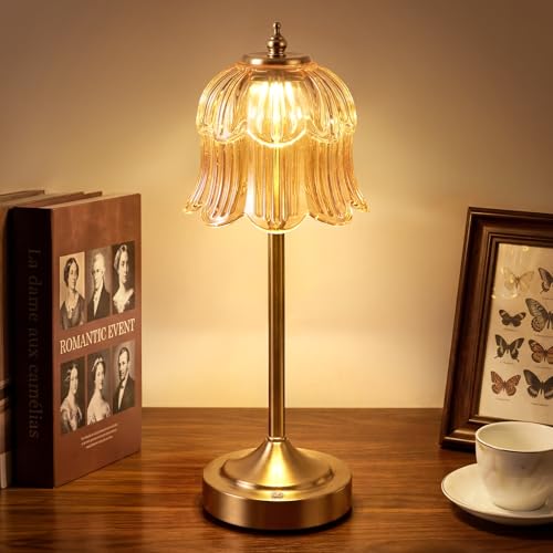 Flower Battery Operated Rechargeable Lamp Cordless, Tulip, Amber - color: Amber-Tulip