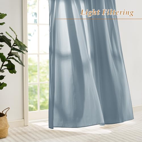RYB HOME Non See Through Stone Blue Sheer Curtains 72 inches Long - color: Stone Blue, size: 52"W x 72"L (Pack of 2)