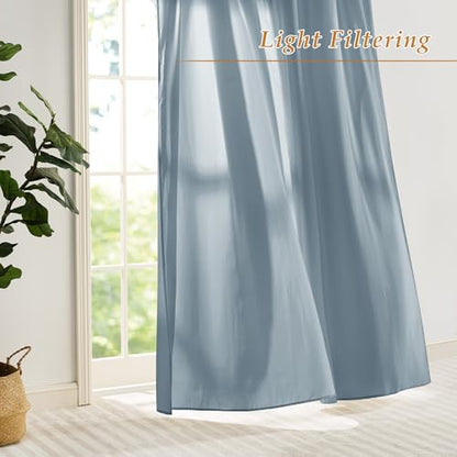 RYB HOME Non See Through Stone Blue Sheer Curtains 72 inches Long - color: Stone Blue, size: 52"W x 72"L (Pack of 2)