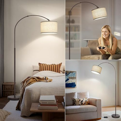 Dimmable Floor Lamp, Arc Floor Lamps with Adjustable Hanging Shade，Brown - color: Brown