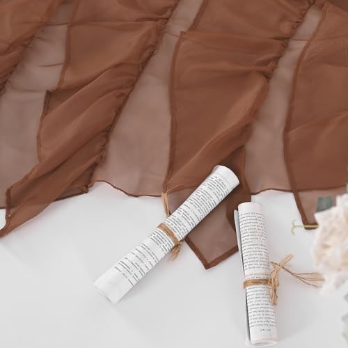 PearAge Ruffled Voile Semi Sheer Curtain Valance, Kitchen Living Room Shabby Chic Ruffle Valance Curtains, Girls Daughters Bedroom Cascade Window Valance 52x26 Inches (Brown-Triangle) - color: Brown