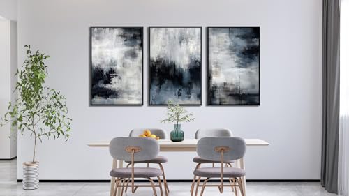 Large Framed Abstract Wall Art, Rustic Blue Canvas Prints, 16"x24"x3 - color: navy, size: 16" X 24" X 3pcs Framed