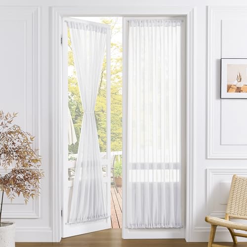 Tollpiz Sheer Door Curtains Closet Linen Textured Curtains Sheer Doorway Light Filtering Voile French Doors Rod Pocket Curtain Patio Glass Door, 25 x 72 inches Long, White, 1 Panel - color: White, size: 25"W x 72"L (Pack of 1)