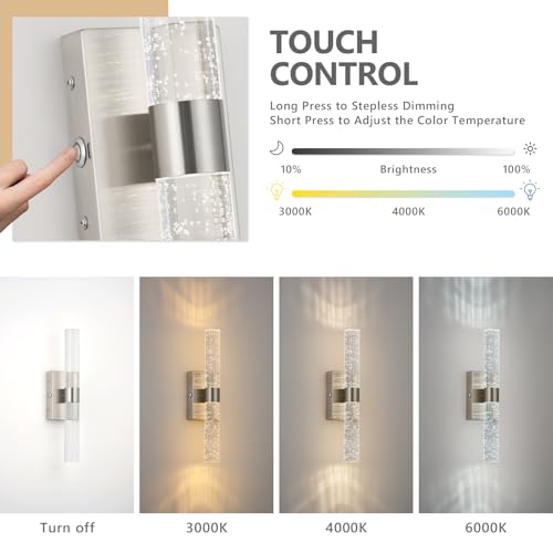 Battery Operated Wall Sconces Set of 2, 20000mAh Rechargeable Wall Light | Remote Control 3000K-6000K Dimmable LED Wireless Sconces,Brushed Nickel,15.6 Inch - color: Nickel, size: 15.6 Inch