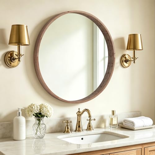 WallBeyond 28 Inch Round Wood Mirror, Burlwood Grain Wood Frame Circle Mirror, Versatile Wall Decor for Bathroom Vanity, Living Room, Bedroom and Entryway, Natural - color: Natural 1, size: 36"L x 36"W