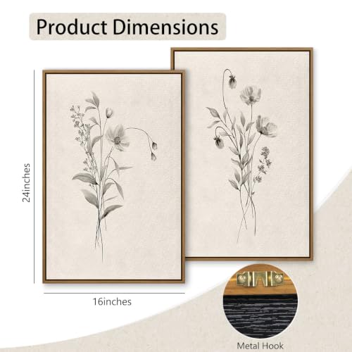 Vintage Botanical Wall Art 2 Piece Neutral Boho Flower Art Prints 16x24 In - color: Neutral Flower, size: 24"L x 16"W