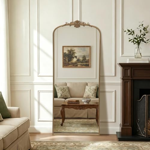 Besdomus Antique Mirror Full Length: 26"x63" Brass Gold Arched Body Mirrors - color: Brass Gold, size: 63"L x 26"W