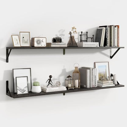 Axeman 48 Inch Floating Shelves, 8 Inch Deep Black Wall Shelves Set of 2 - color: Black, size: 47.3 Inch