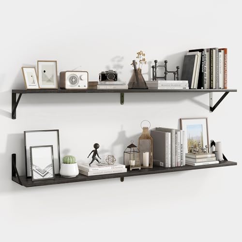 Axeman 48 Inch Floating Shelves, 8 Inch Deep Black Wall Shelves Set of 2 - color: Black, size: 47.3 Inch