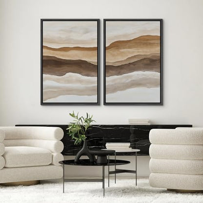 SIGNWIN Framed Canvas Print Wall Art Layered Terracotta Landscape Abstract Modern Earthy Tones Illustrations Modern Art Minimal Boho Relax/Calm for Living Room, Bedroom, Office - 16"x24"x2 Black - color: A29-2510-m24, size: 16"x24"x2 Panels Black
