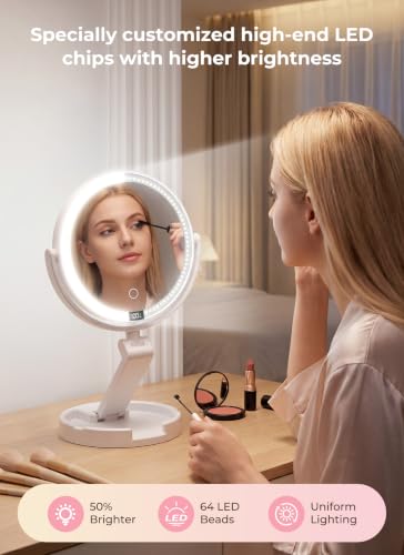 Brightown Lighted Travel Makeup Mirror,1X & 10X Magnification,3 Light Modes - color: White